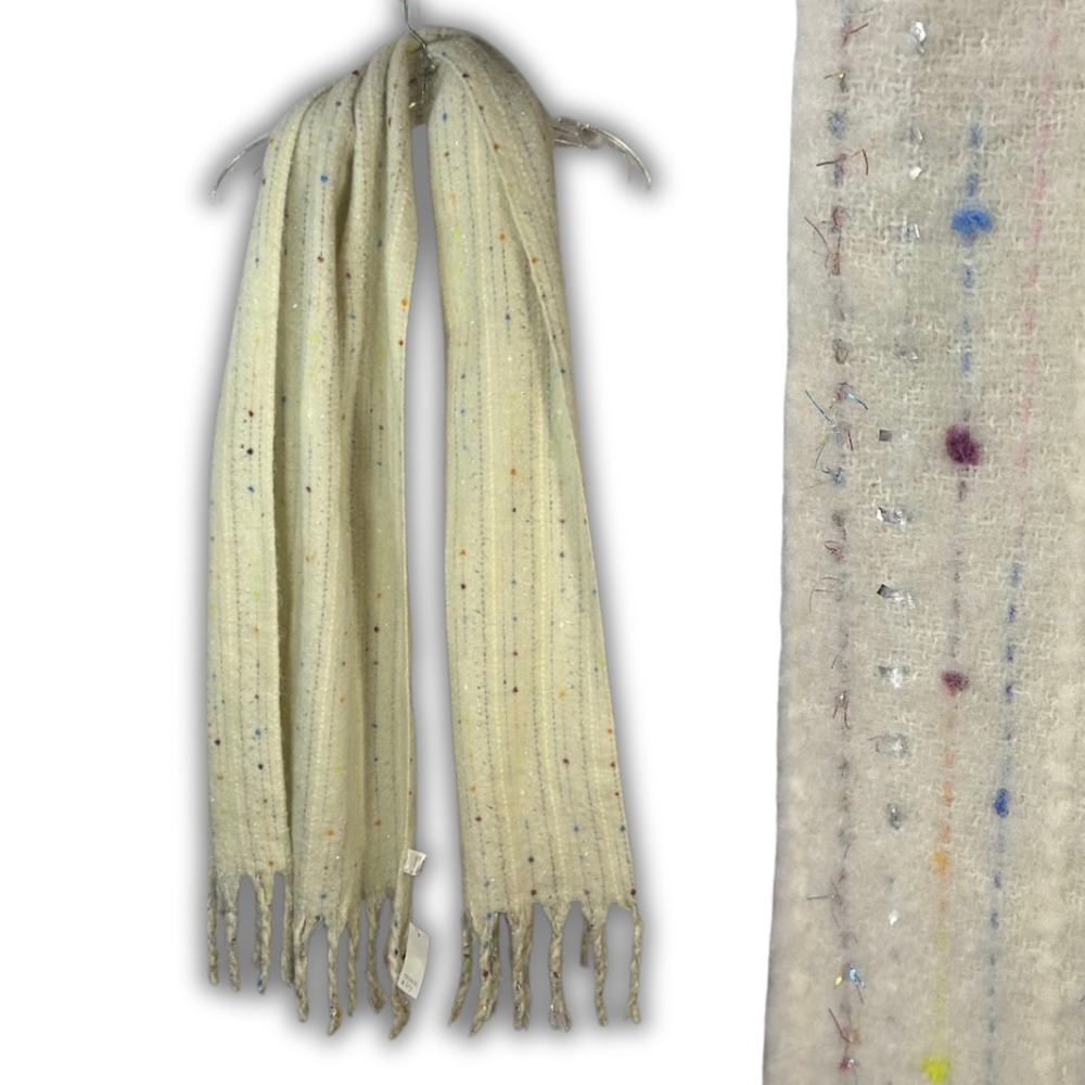 Crown and Ivy‎ Cream Speckled Fringe Scarf One Size Polyester